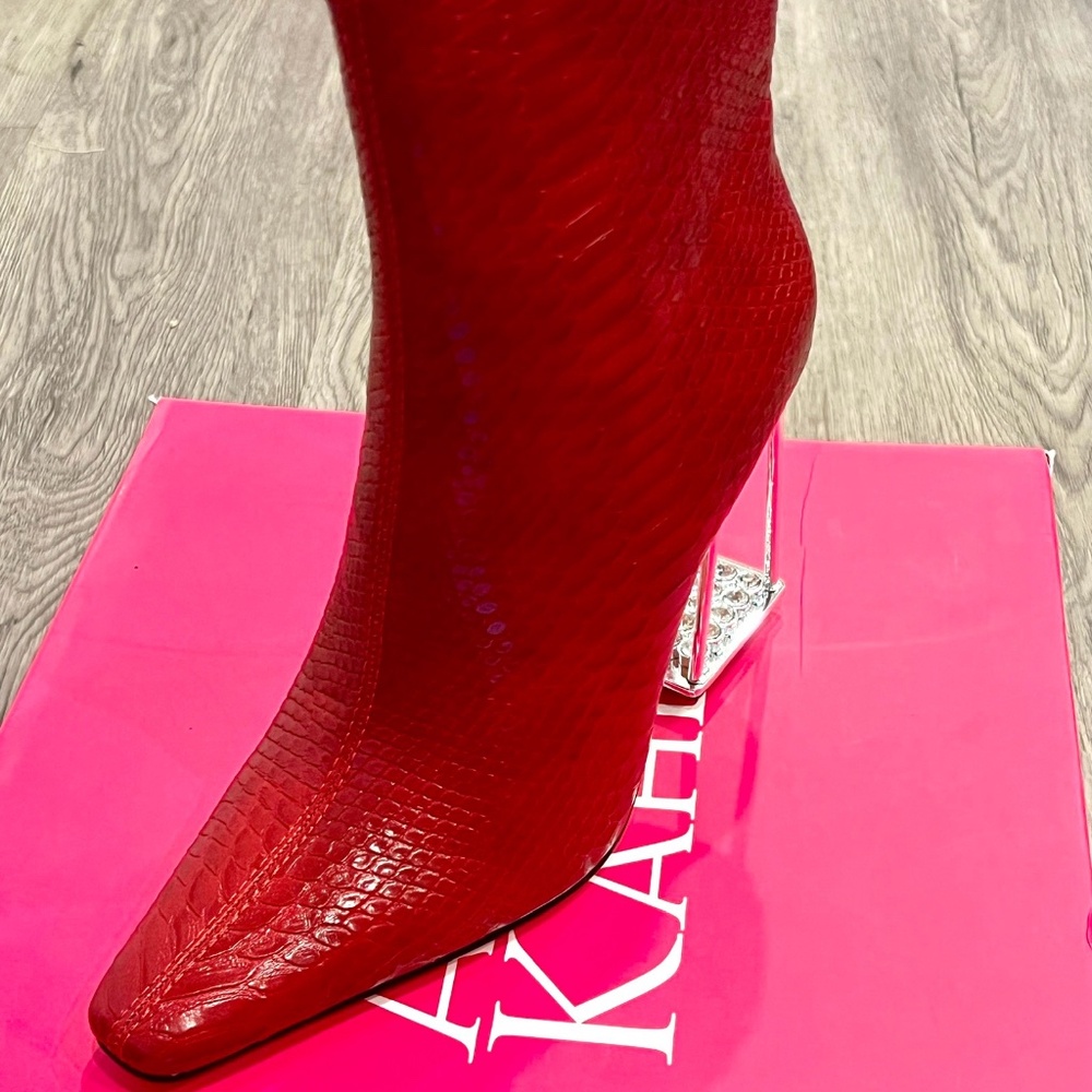 Ashley Kahen Glam Heeled Booties Red
